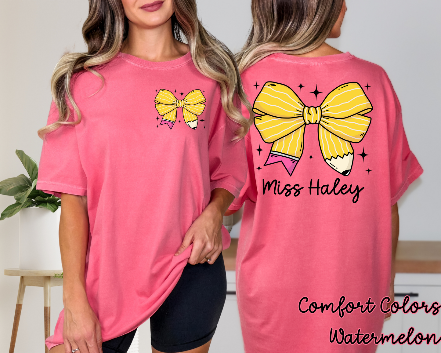 Pencil Bow Teacher Comfort Colors Tee