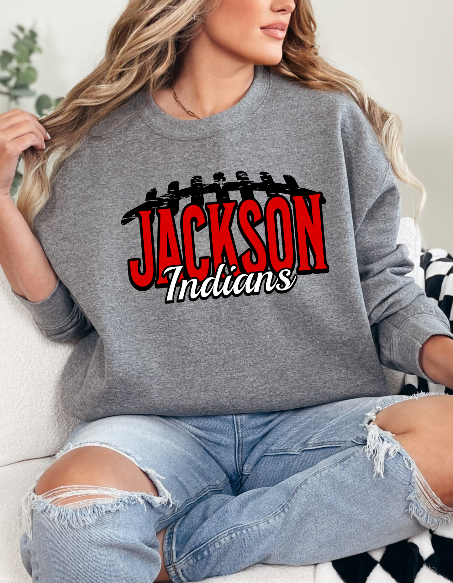 Jackson Indians Football Laces Crew and Tee