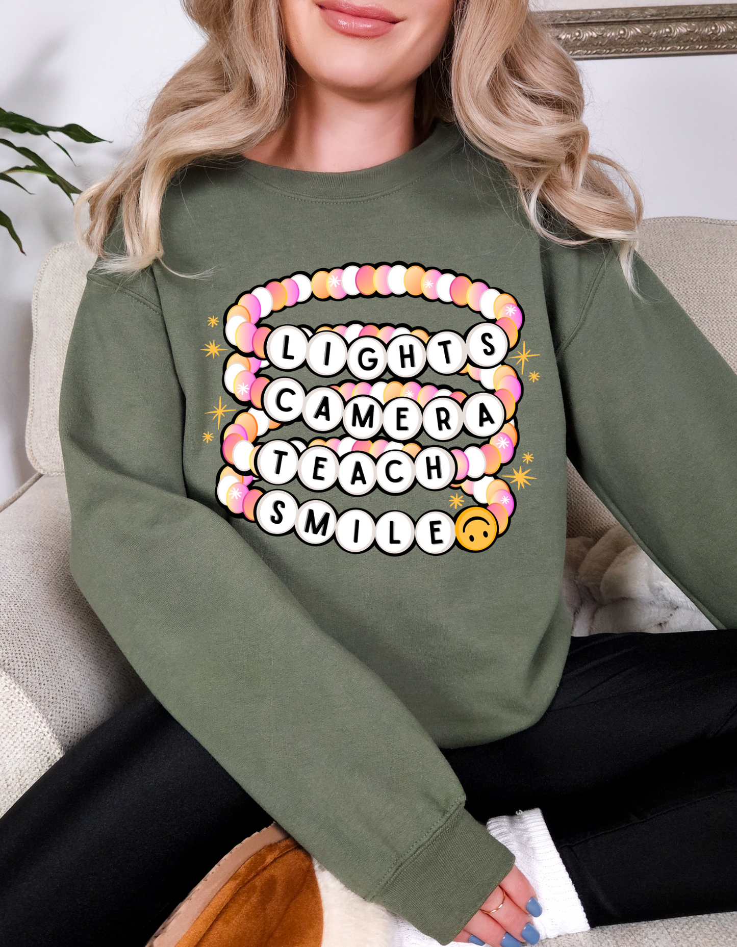 Lights Camera Teach Smile Crewneck and Tee