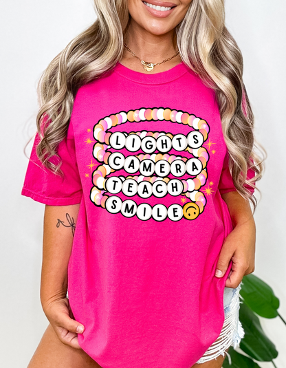 Lights Camera Teach Smile Crewneck and Tee