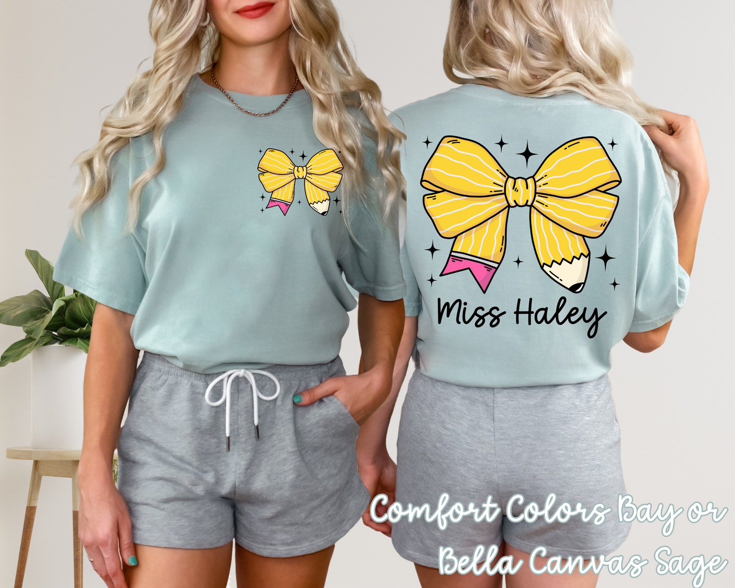 Pencil Bow Teacher Comfort Colors Tee