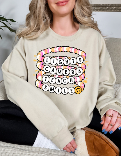 Lights Camera Teach Smile Crewneck and Tee
