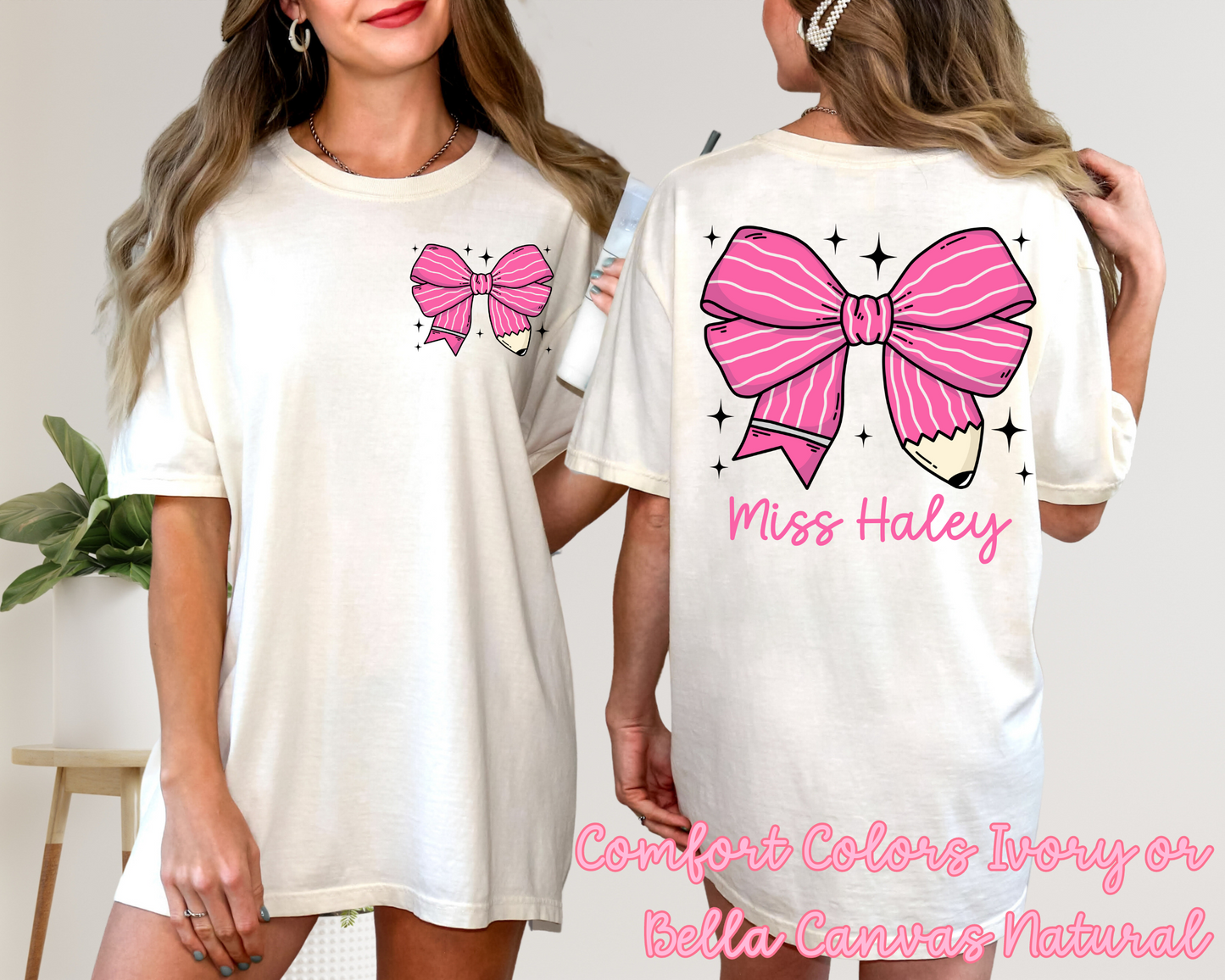 Pencil Bow Teacher Comfort Colors Tee