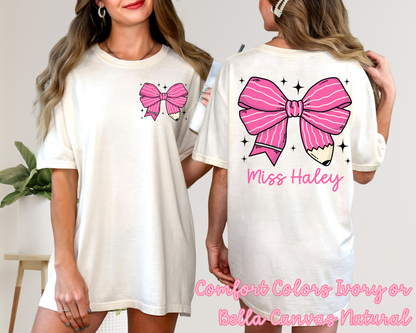 Pencil Bow Teacher Comfort Colors Tee