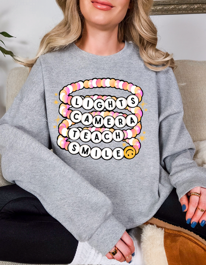 Lights Camera Teach Smile Crewneck and Tee