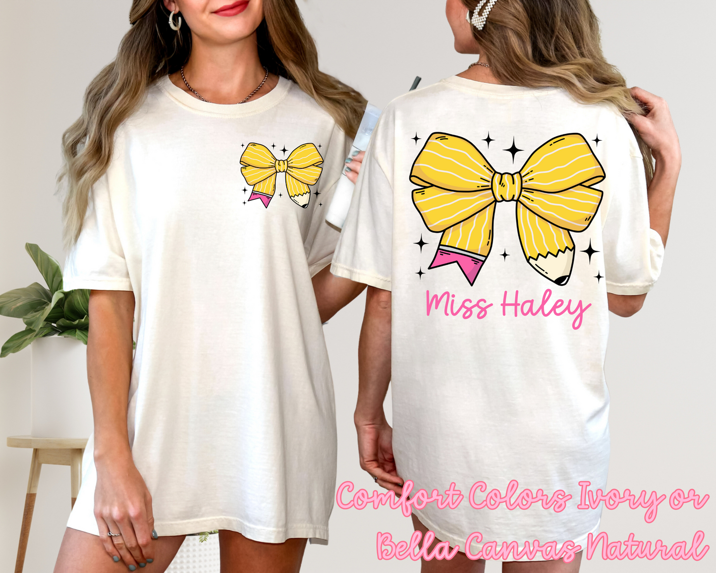 Pencil Bow Teacher Comfort Colors Tee