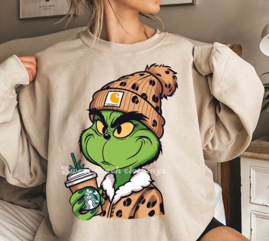 Grinch With Coffee (Tan) Crew