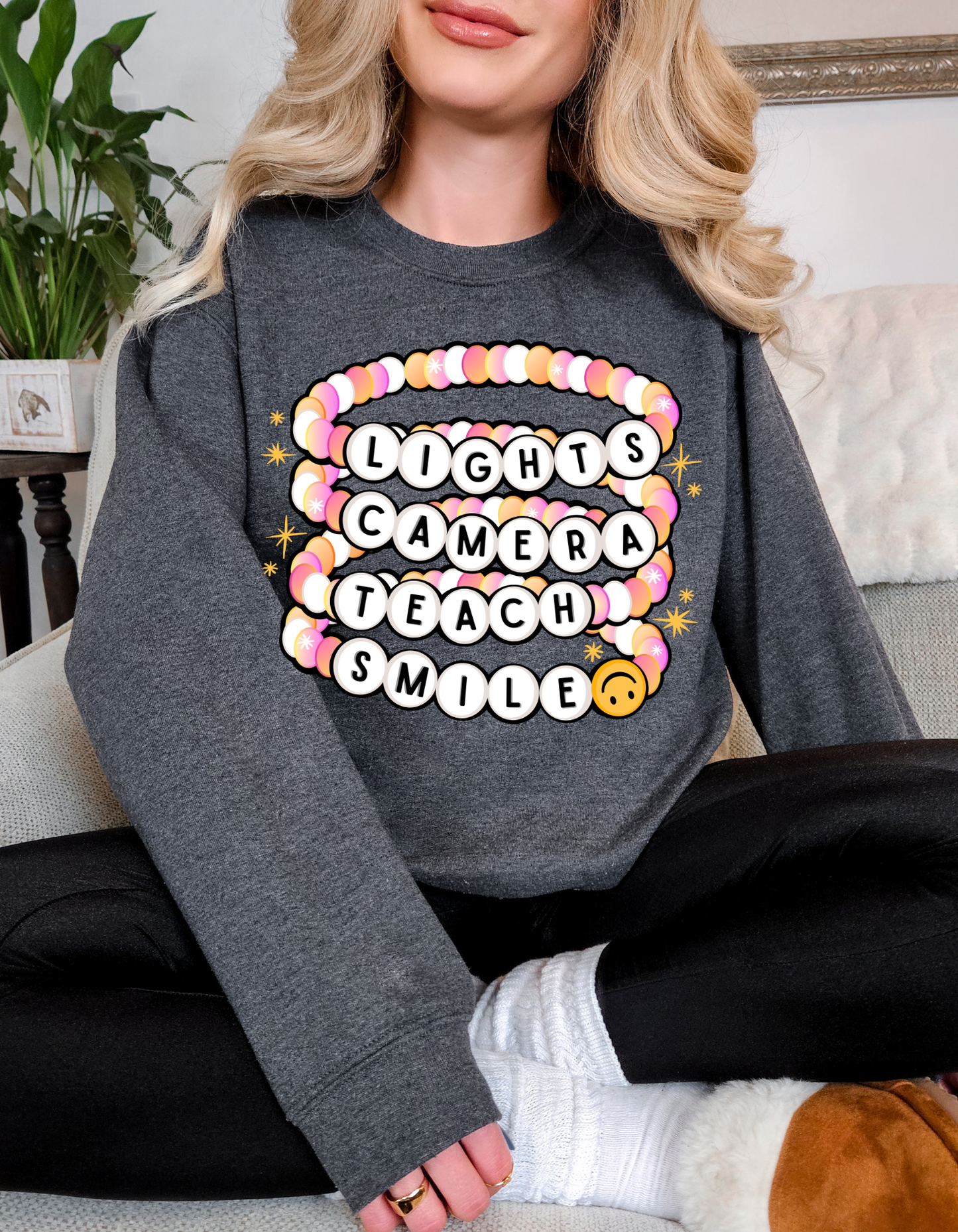 Lights Camera Teach Smile Crewneck and Tee