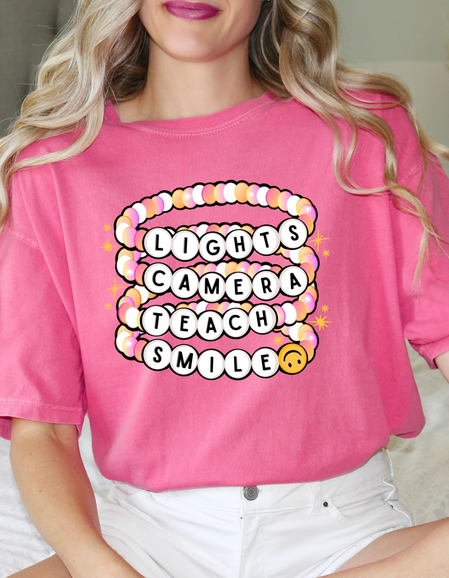 Lights Camera Teach Smile Crewneck and Tee