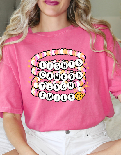 Lights Camera Teach Smile Crewneck and Tee