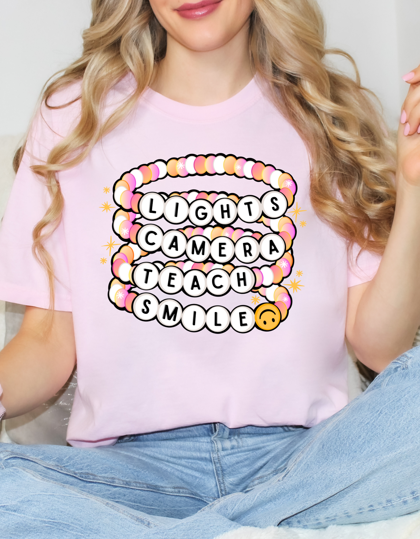 Lights Camera Teach Smile Crewneck and Tee