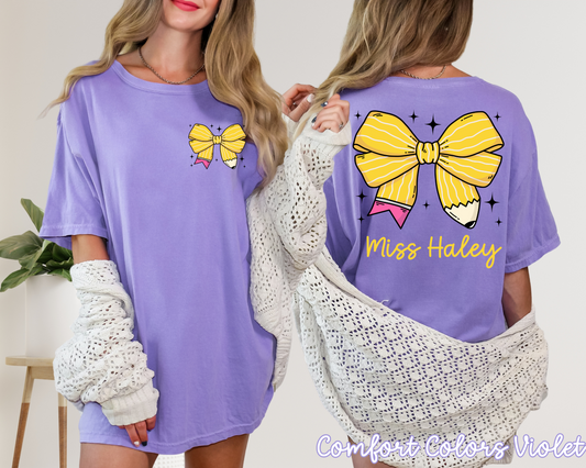 Pencil Bow Teacher Comfort Colors Tee
