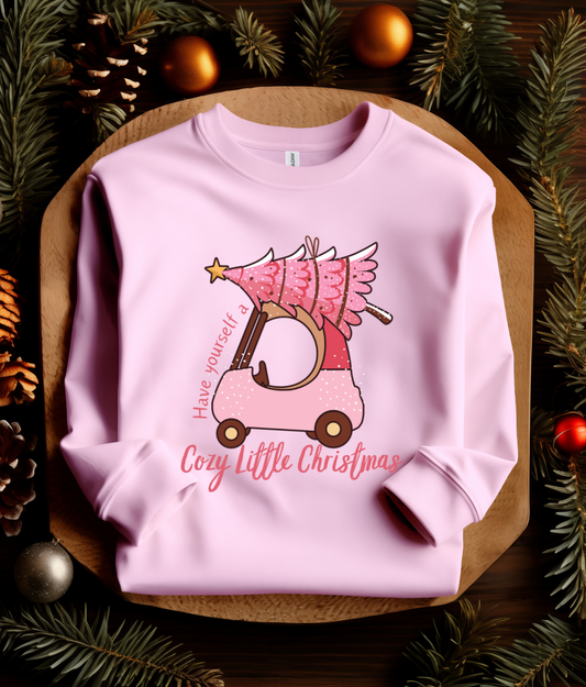 Cozy Little Christmas Long Sleeve Pink Car